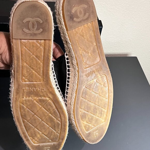 CHANEL Black Patent CC Backless Double Sole Espadrille Slide Mule Flat 41 - Picture 7 of 11